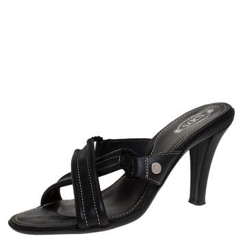 Pre Owned Tod's Black Leather Cross Strap Open Toe Sandals Size 39