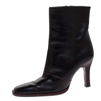 Pre Owned Tod's Black Leather Pointed Toe Ankle Boots Size 38