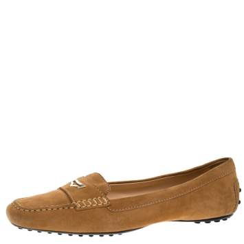 Pre Owned Tod's Beige Suede Slip On Penny Loafers Size 40