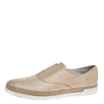 Pre Owned Tod's Cream Textured Leather Francesina Espadrille Slip On Sneakers Size 39