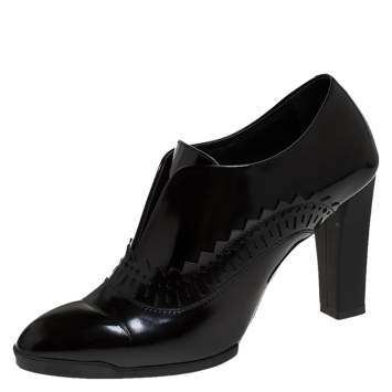 Pre Owned Tod's Black Leather Block Heel Booties Size 37