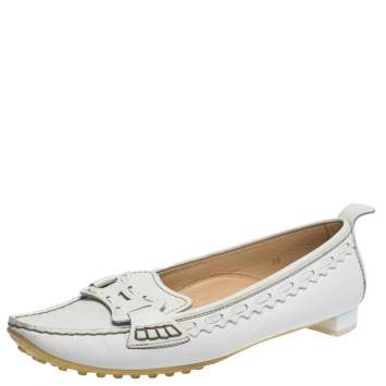 Pre Owned Tod's White Leather Pointed Toe Slip On Loafers Size 39