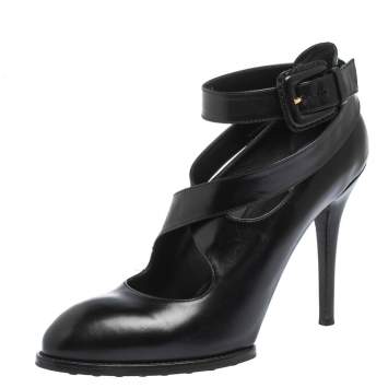 Pre Owned Tod's Black Leather Cross Strap Pumps Size 39