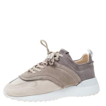 Pre Owned Tod's Grey/Beige Suede Fringe And Tassel Lace Detail Sneakers Size 39