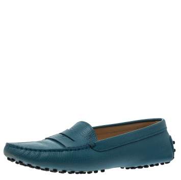 Pre Owned Tod's Blue Leather Gommino Slip On Loafers Size 37.5