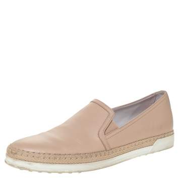 مملوكة مسبقًا Tod's Metallic Pink Leather Pantofola Espadrille Slip On Sneakers Size 39
