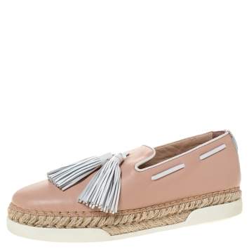 Pre Owned Tod's Powder Pink Leather Tassel Espadrille Platform Sneaker Size 37.5