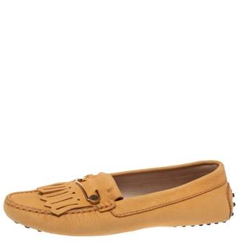 Pre Owned Tod's Mustard Nubuck Leather Pin Fringe Loafers Size 38