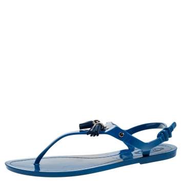 Pre Owned Tod's Blue Jelly Tassel Detail Thong Flat Sandals Size 38