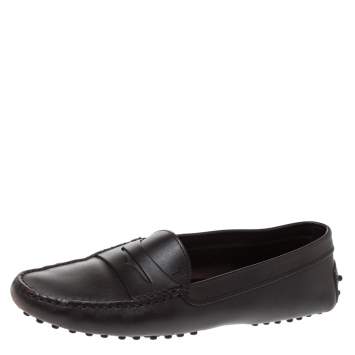 Pre Owned Tod's Brown Leather Penny Slip On Loafers Size 39.5