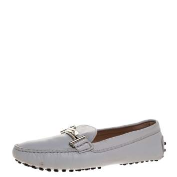 Pre Owned Tod's Grey Leather Double T Loafers Size 37