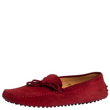 Pre Owned Tod's For Ferrari Red Suede Bow Slip On Loafers Size 40.5