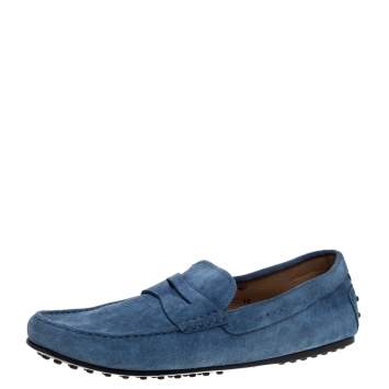 Pre Owned Tod's Blue Suede Gommino Slip On Loafers Size 43