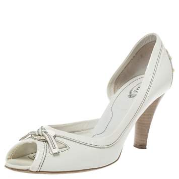 Pre Owned Tod's White Patent Leather D'orsay Peep Toe Pumps Size 38