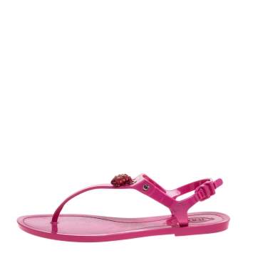Pre Owned Tod’s Fuchsia Pink Jelly Tassel Detail Thong Flats Size 38