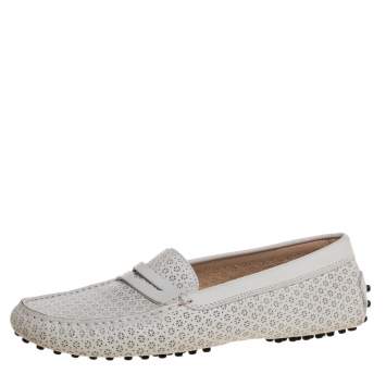 Pre Owned Tod's White Laser Cut Leather Penny Loafers Size 38.5