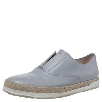 Pre Owned Tod's Grey Leather Francesina Espadrille Slip On Sneakers Size 37
