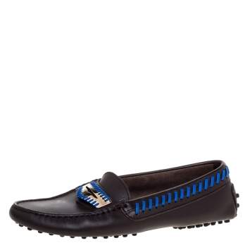 Pre Owned Tod's Brown Leather Whip Stitch Trim Detail Penny Loafers Size 38.5