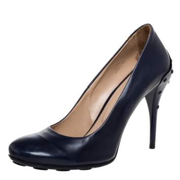 Pre Owned Tod's Blue Leather Round Toe Pumps Size 37.5