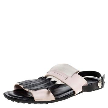 Pre Owned Tod's Tricolor Leather Fringe Detail Flat Sandals Size 37
