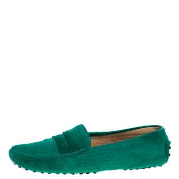 Pre Owned Tod's Green Calf Hair Penny Loafers Size 39