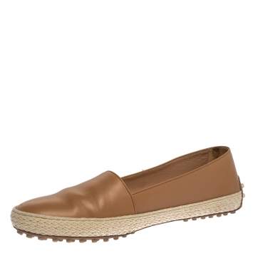 Pre Owned Tod's Beige Leather Espadrille Loafers Size 38