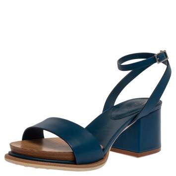 Pre Owned Tod's Blue Leather Open Toe Platform Ankle Strap Sandals Size 35
