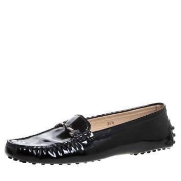 Pre Owned Tod's Black Patent Leather Double T Loafers Size 38.5