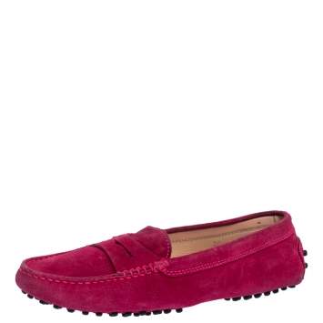 Pre Owned Tod's Pink Suede Leather Driver Penny Slip On Loafers Size 39