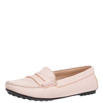 Pre Owned Tod's Pink Leather Penny Loafers Size 35.5