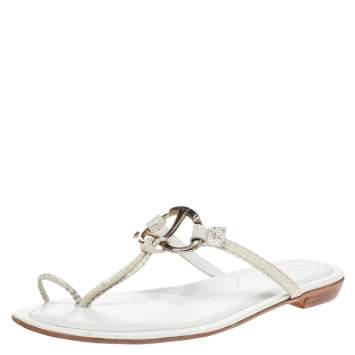 Pre Owned Tod's White Leather Thong Flat Sandals Size 41