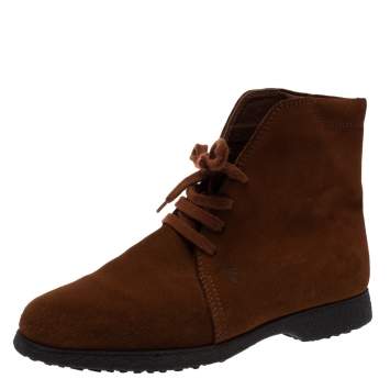 Pre Owned Tod's Brown Suede Desert Lace Up Ankle Boots Size 37