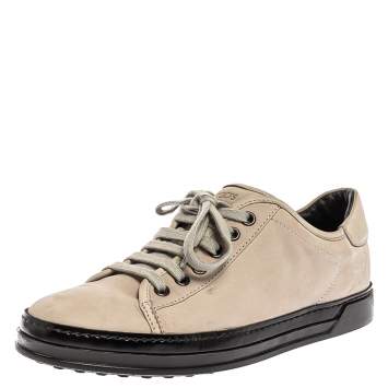 Pre Owned Tod's Grey Nubuck Low Top Lace Sneakers Size 37.5