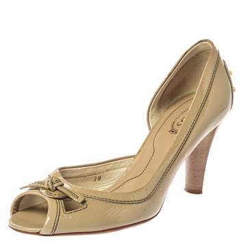 Pre Owned Tod's Grey Patent Leather D'Orsay Open Toe Pumps Size 38