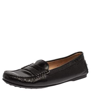 Pre Owned Tod's Black Textured Leather Penny Loafers Size 41