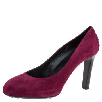 Pre Owned Tod's Burgundy Suede Round Toe Pumps Size 39.5