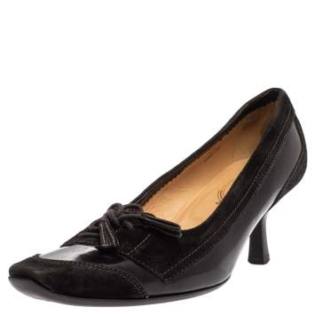 Pre Owned Tod's Black Suede and Leather Lace Toe Pumps Size 40