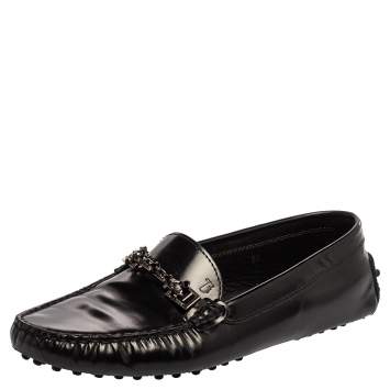 Pre Owned Tod's Black Leather Crystal Embellished Gommino Loafers Size 39