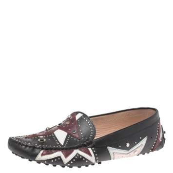 Pre Owned Tod's Black Leather Patchwork Embellished Loafers Size 39