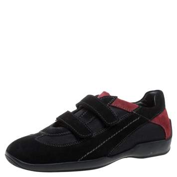 Pre Owned Tod's Black/Red Suede And Fabric Velcro Strap Sneakers Size 40.5