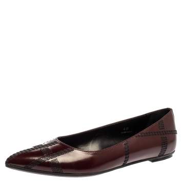 Pre Owned Tods Burgundy Leather Embroidered Pointed Toe Flats Size 40