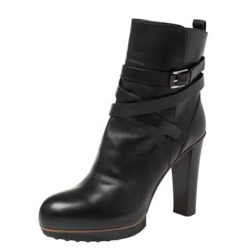 Pre Owned Tod's Black Leather Ankle Boots Size 38.5 