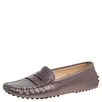Pre Owned Tod's Metallic Brown Leather Penny Slip On Loafers Size 36