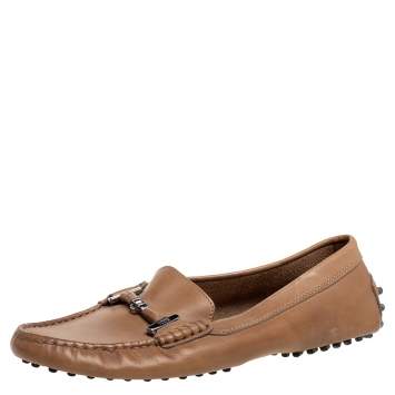 Pre Owned Tod's Brown Leather Slip On Loafers Size 38.5