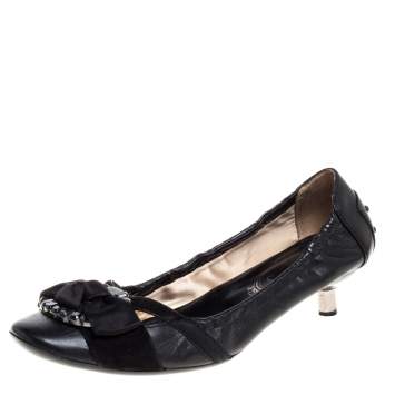 Pre Owned Tod's Black Leather and Satin Bow Pumps Size 38