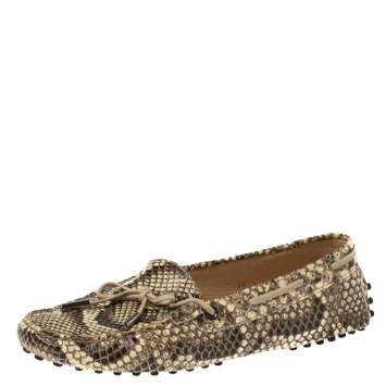 Pre Owned Tod's Brown/Cream Python Gommino Slip On Loafers Size 38