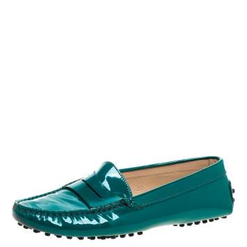 Pre Owned Tod's Green Patent Leather Gommini Penny Loafers Size 36