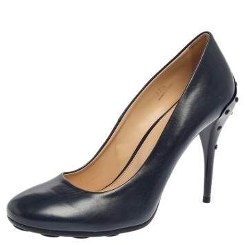 Pre Owned Tod's Blue Leather Round Toe Pumps Size 37.5