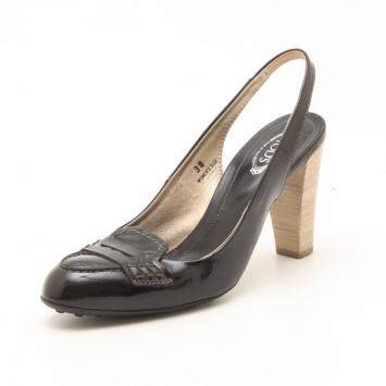 Pre Owned Tod's Black Leather Slingback Pumps Size 38