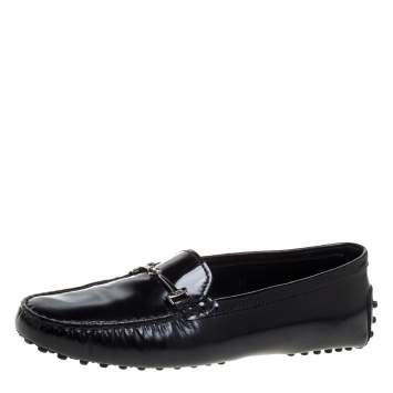 Pre Owned Tod's Black Leather Double T Slip On Loafers Size 38
